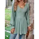 Elasticity Jacquard Pleated Solid Color Long Sleeves V-Neck T-Shirts Tops Elasticity Jacquard Pleated Solid Color Long Sleeves V-Neck T-Shirts Tops