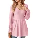 Elasticity Jacquard Pleated Solid Color Long Sleeves V-Neck T-Shirts Tops Elasticity Jacquard Pleated Solid Color Long Sleeves V-Neck T-Shirts Tops