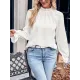 Elasticity Ruffled Solid Color Long Sleeves Ruffle Sleeves Mock Neck T-Shirts Tops Elasticity Ruffled Solid Color Long Sleeves Ruffle Sleeves Mock Neck T-Shirts Tops