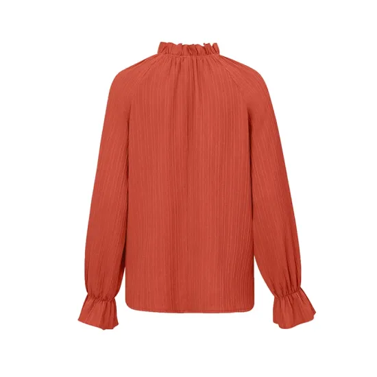 Elasticity Ruffled Solid Color Long Sleeves Ruffle Sleeves Mock Neck T-Shirts Tops Elasticity Ruffled Solid Color Long Sleeves Ruffle Sleeves Mock Neck T-Shirts Tops