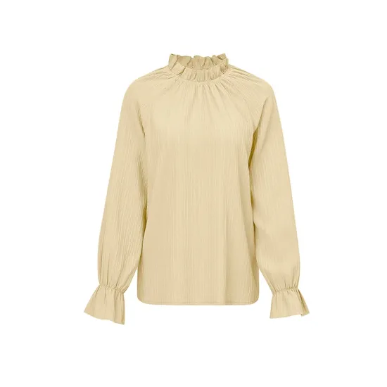 Elasticity Ruffled Solid Color Long Sleeves Ruffle Sleeves Mock Neck T-Shirts Tops Elasticity Ruffled Solid Color Long Sleeves Ruffle Sleeves Mock Neck T-Shirts Tops