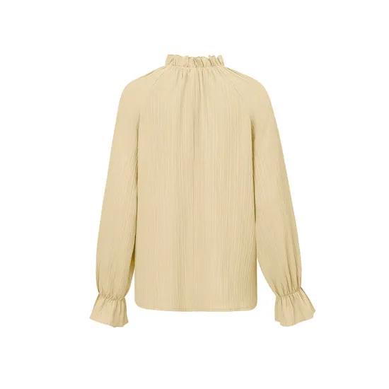 Elasticity Ruffled Solid Color Long Sleeves Ruffle Sleeves Mock Neck T-Shirts Tops Elasticity Ruffled Solid Color Long Sleeves Ruffle Sleeves Mock Neck T-Shirts Tops
