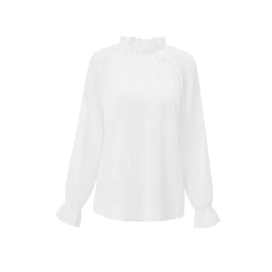 Elasticity Ruffled Solid Color Long Sleeves Ruffle Sleeves Mock Neck T-Shirts Tops Elasticity Ruffled Solid Color Long Sleeves Ruffle Sleeves Mock Neck T-Shirts Tops