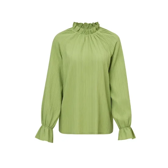 Elasticity Ruffled Solid Color Long Sleeves Ruffle Sleeves Mock Neck T-Shirts Tops Elasticity Ruffled Solid Color Long Sleeves Ruffle Sleeves Mock Neck T-Shirts Tops