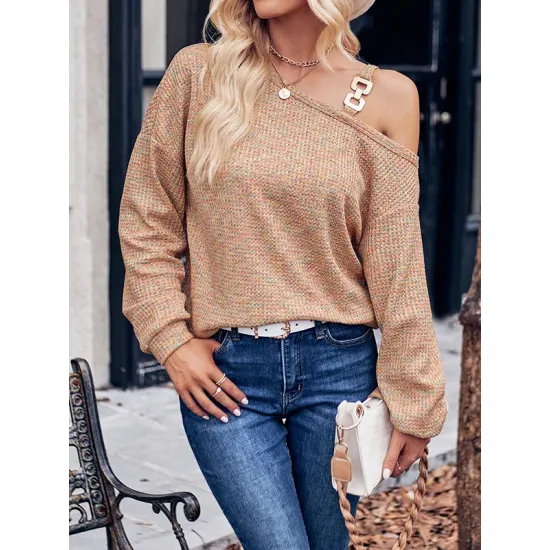 Asymmetric Long Sleeves Loose One-Shoulder T-Shirts Tops Asymmetric Long Sleeves Loose One-Shoulder T-Shirts Tops