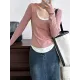 Contrast Color False Two Long Sleeves Round-Neck T-Shirts Tops Contrast Color False Two Long Sleeves Round-Neck T-Shirts Tops