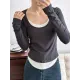 Contrast Color False Two Long Sleeves Round-Neck T-Shirts Tops Contrast Color False Two Long Sleeves Round-Neck T-Shirts Tops