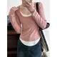 Contrast Color False Two Long Sleeves Round-Neck T-Shirts Tops Contrast Color False Two Long Sleeves Round-Neck T-Shirts Tops