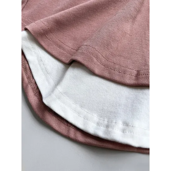 Contrast Color False Two Long Sleeves Round-Neck T-Shirts Tops Contrast Color False Two Long Sleeves Round-Neck T-Shirts Tops