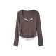 Contrast Color False Two Long Sleeves Round-Neck T-Shirts Tops Contrast Color False Two Long Sleeves Round-Neck T-Shirts Tops