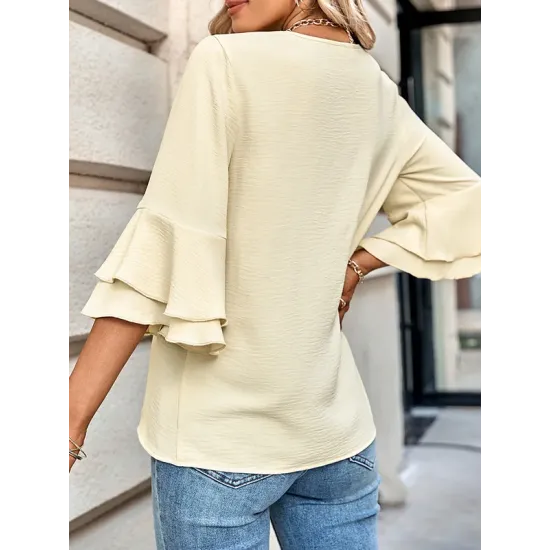 Solid Color Half Sleeves Loose V-Neck T-Shirts Tops Solid Color Half Sleeves Loose V-Neck T-Shirts Tops