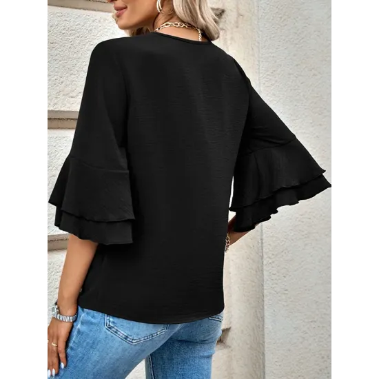 Solid Color Half Sleeves Loose V-Neck T-Shirts Tops Solid Color Half Sleeves Loose V-Neck T-Shirts Tops