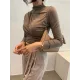 Pleated Solid Color Long Sleeves Skinny Mock Neck T-Shirts Tops Pleated Solid Color Long Sleeves Skinny Mock Neck T-Shirts Tops