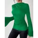 Flared Sleeves Long Sleeves Pleated Solid Color Boat Neck Skinny T-Shirts Flared Sleeves Long Sleeves Pleated Solid Color Boat Neck Skinny T-Shirts