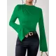 Flared Sleeves Long Sleeves Pleated Solid Color Boat Neck Skinny T-Shirts Flared Sleeves Long Sleeves Pleated Solid Color Boat Neck Skinny T-Shirts