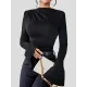 Flared Sleeves Long Sleeves Pleated Solid Color Boat Neck Skinny T-Shirts Flared Sleeves Long Sleeves Pleated Solid Color Boat Neck Skinny T-Shirts