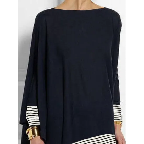 Batwing Sleeves Long Sleeves Split-Joint Striped Round-Neck T-Shirts Batwing Sleeves Long Sleeves Split-Joint Striped Round-Neck T-Shirts