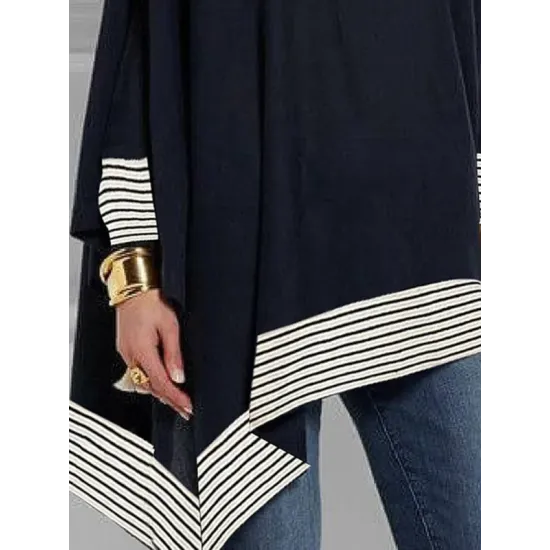 Batwing Sleeves Long Sleeves Split-Joint Striped Round-Neck T-Shirts Batwing Sleeves Long Sleeves Split-Joint Striped Round-Neck T-Shirts