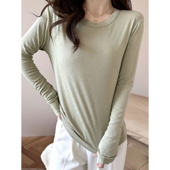 Solid Color Long Sleeves Round-neck Skinny T-Shirts Tops Solid Color Long Sleeves Round-neck Skinny T-Shirts Tops