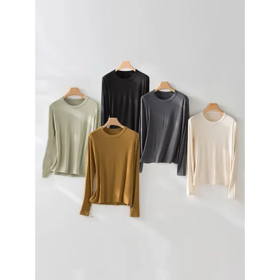 Solid Color Long Sleeves Round-neck Skinny T-Shirts Tops Solid Color Long Sleeves Round-neck Skinny T-Shirts Tops