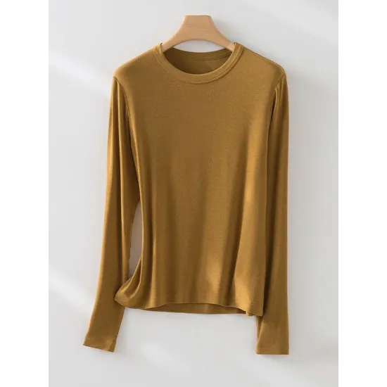 Solid Color Long Sleeves Round-neck Skinny T-Shirts Tops Solid Color Long Sleeves Round-neck Skinny T-Shirts Tops