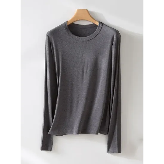 Solid Color Long Sleeves Round-neck Skinny T-Shirts Tops Solid Color Long Sleeves Round-neck Skinny T-Shirts Tops