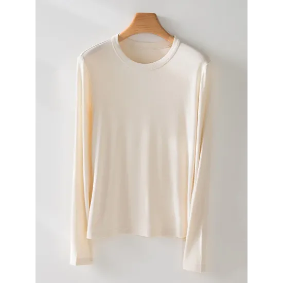 Solid Color Long Sleeves Round-neck Skinny T-Shirts Tops Solid Color Long Sleeves Round-neck Skinny T-Shirts Tops