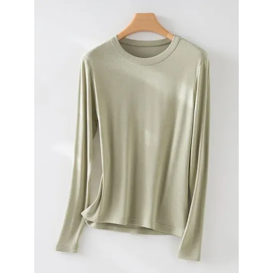 Solid Color Long Sleeves Round-neck Skinny T-Shirts Tops Solid Color Long Sleeves Round-neck Skinny T-Shirts Tops