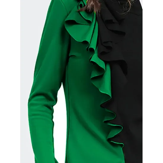 Long Sleeves Skinny Contrast Color Split-Front Split-Joint High-Neck T-Shirts Long Sleeves Skinny Contrast Color Split-Front Split-Joint High-Neck T-Shirts