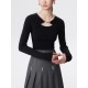 Hollow Split-Joint Long Sleeves Skinny V-Neck T-Shirts Tops Hollow Split-Joint Long Sleeves Skinny V-Neck T-Shirts Tops