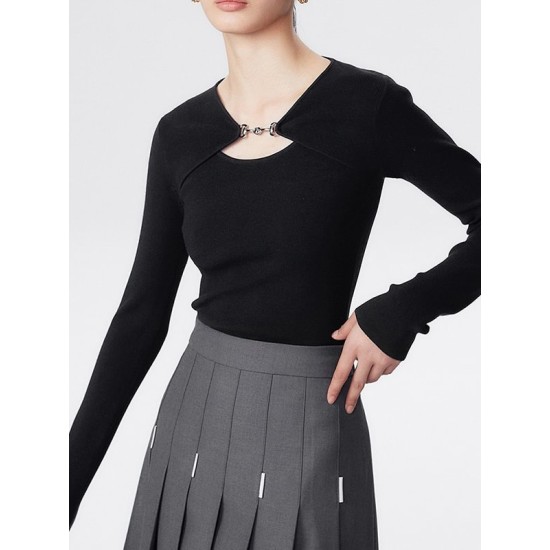 Hollow Split-Joint Long Sleeves Skinny V-Neck T-Shirts Tops Hollow Split-Joint Long Sleeves Skinny V-Neck T-Shirts Tops