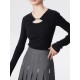 Hollow Split-Joint Long Sleeves Skinny V-Neck T-Shirts Tops Hollow Split-Joint Long Sleeves Skinny V-Neck T-Shirts Tops