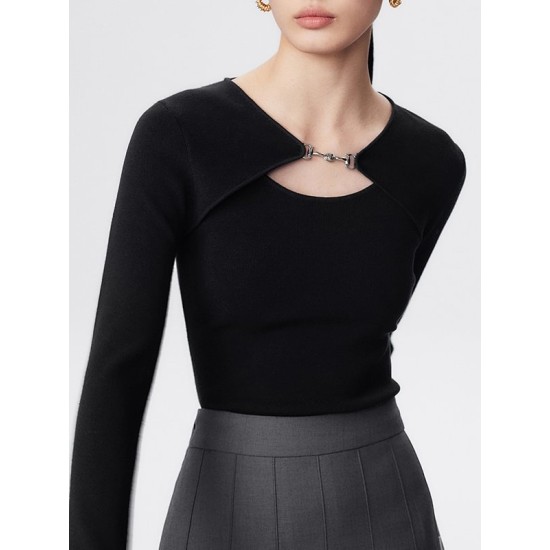 Hollow Split-Joint Long Sleeves Skinny V-Neck T-Shirts Tops Hollow Split-Joint Long Sleeves Skinny V-Neck T-Shirts Tops