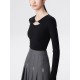Hollow Split-Joint Long Sleeves Skinny V-Neck T-Shirts Tops Hollow Split-Joint Long Sleeves Skinny V-Neck T-Shirts Tops