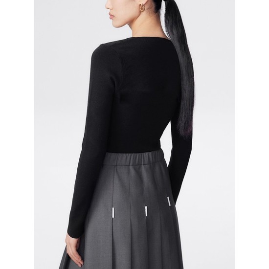 Hollow Split-Joint Long Sleeves Skinny V-Neck T-Shirts Tops Hollow Split-Joint Long Sleeves Skinny V-Neck T-Shirts Tops