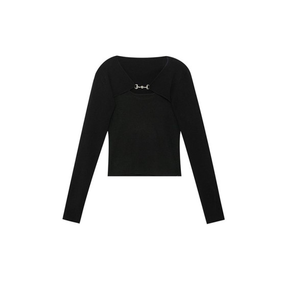 Hollow Split-Joint Long Sleeves Skinny V-Neck T-Shirts Tops Hollow Split-Joint Long Sleeves Skinny V-Neck T-Shirts Tops