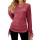 Drawstring Solid Color Tied Long Sleeves Loose V-Neck T-Shirts Tops Drawstring Solid Color Tied Long Sleeves Loose V-Neck T-Shirts Tops
