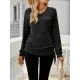 Drawstring Solid Color Tied Long Sleeves Loose V-Neck T-Shirts Tops Drawstring Solid Color Tied Long Sleeves Loose V-Neck T-Shirts Tops
