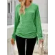 Drawstring Solid Color Tied Long Sleeves Loose V-Neck T-Shirts Tops Drawstring Solid Color Tied Long Sleeves Loose V-Neck T-Shirts Tops