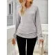 Drawstring Solid Color Tied Long Sleeves Loose V-Neck T-Shirts Tops Drawstring Solid Color Tied Long Sleeves Loose V-Neck T-Shirts Tops