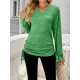 Drawstring Solid Color Tied Long Sleeves Loose V-Neck T-Shirts Tops Drawstring Solid Color Tied Long Sleeves Loose V-Neck T-Shirts Tops