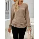 Drawstring Solid Color Tied Long Sleeves Loose V-Neck T-Shirts Tops Drawstring Solid Color Tied Long Sleeves Loose V-Neck T-Shirts Tops