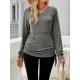 Drawstring Solid Color Tied Long Sleeves Loose V-Neck T-Shirts Tops Drawstring Solid Color Tied Long Sleeves Loose V-Neck T-Shirts Tops