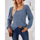 Solid Color Long Sleeves Loose Square-Neck T-Shirts Tops Solid Color Long Sleeves Loose Square-Neck T-Shirts Tops