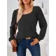 Solid Color Long Sleeves Loose Square-Neck T-Shirts Tops Solid Color Long Sleeves Loose Square-Neck T-Shirts Tops