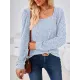 Solid Color Long Sleeves Loose Square-Neck T-Shirts Tops Solid Color Long Sleeves Loose Square-Neck T-Shirts Tops