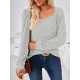 Solid Color Long Sleeves Loose Square-Neck T-Shirts Tops Solid Color Long Sleeves Loose Square-Neck T-Shirts Tops