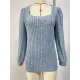Solid Color Long Sleeves Loose Square-Neck T-Shirts Tops Solid Color Long Sleeves Loose Square-Neck T-Shirts Tops