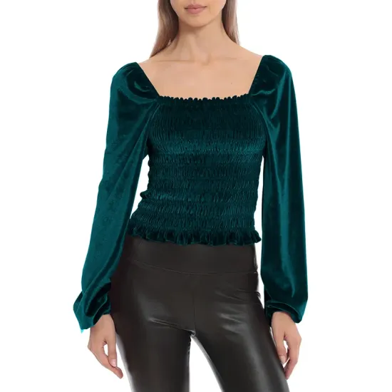 Elasticity Solid Color Velvet Long Sleeves Loose Square-Neck T-Shirts Tops Elasticity Solid Color Velvet Long Sleeves Loose Square-Neck T-Shirts Tops