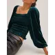 Elasticity Solid Color Velvet Long Sleeves Loose Square-Neck T-Shirts Tops Elasticity Solid Color Velvet Long Sleeves Loose Square-Neck T-Shirts Tops
